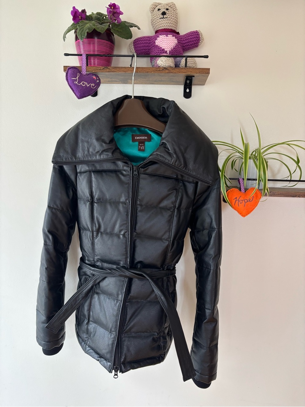 Danier Black Genuine Leather Down Puffer Jacket (XS)